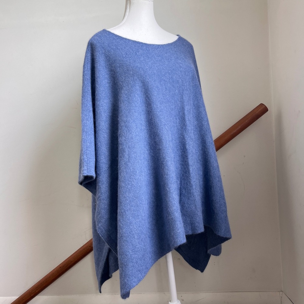 100% Cashmere Poncho One Size Blue Toggle Button Knit‎ Cape Wrap Sweater Blue